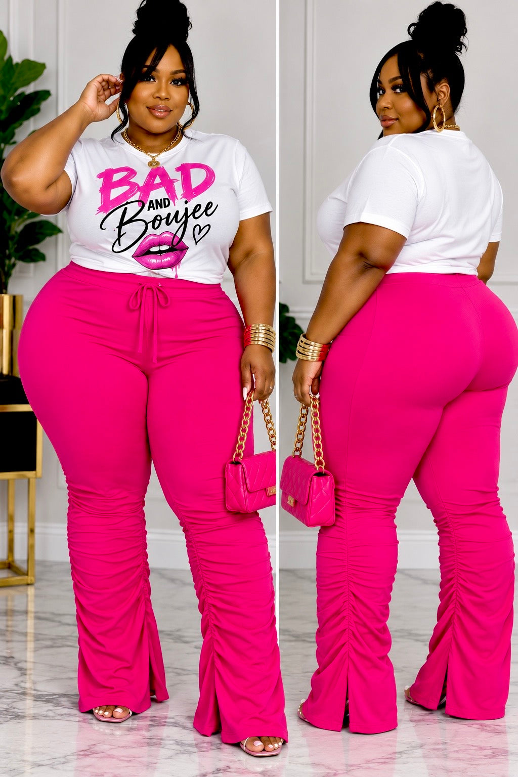 PLUS SIZE STACKED PANTS-HOT PINK