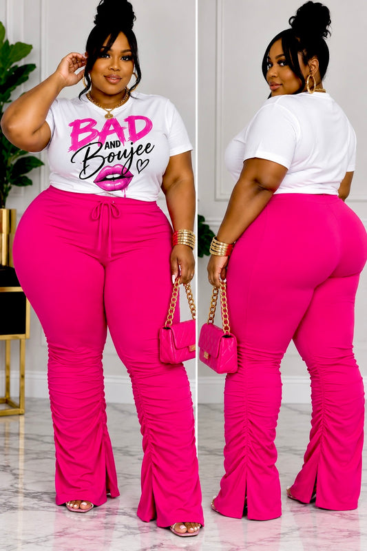 PLUS SIZE STACKED PANTS-HOT PINK