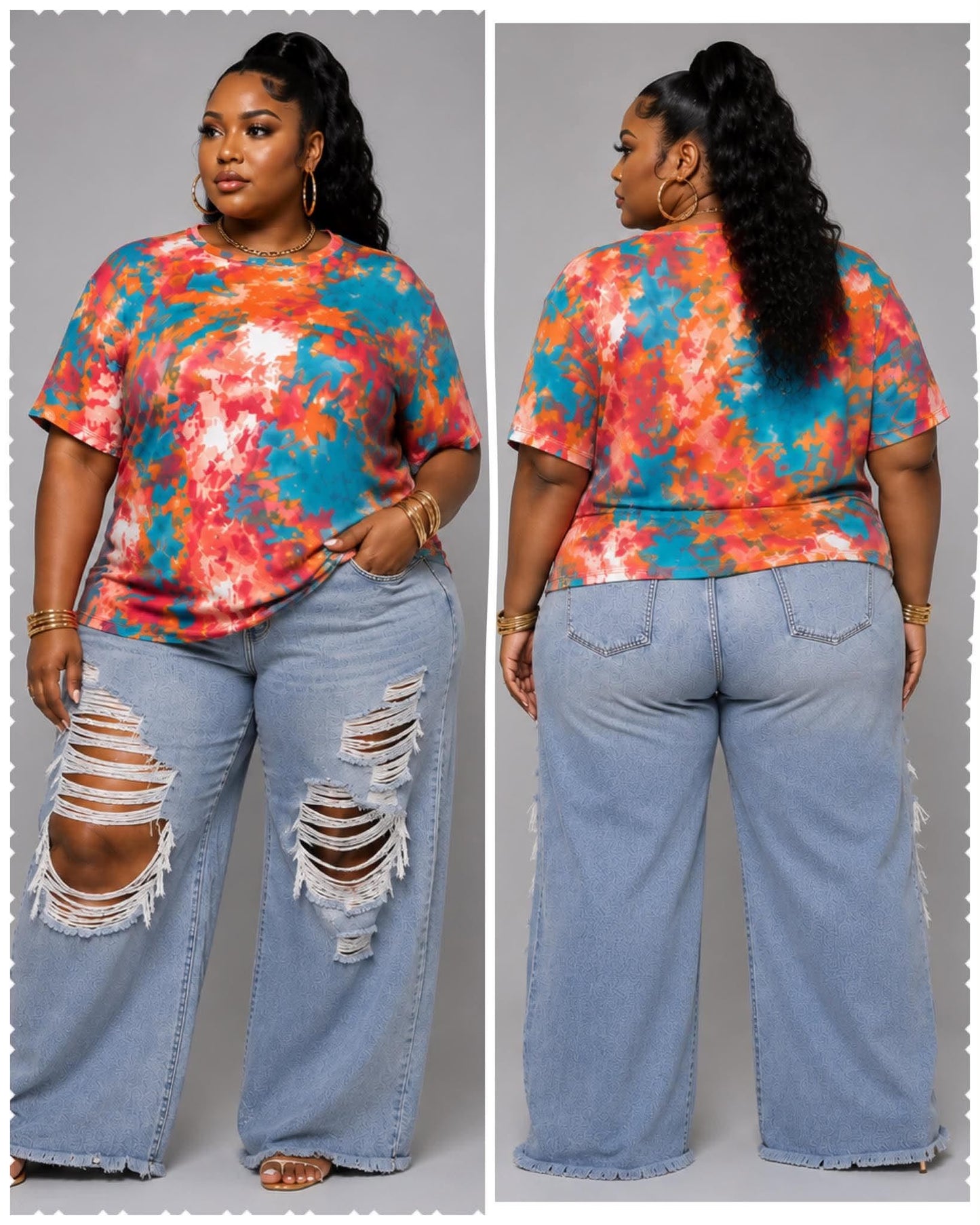 $3 SPECIAL!!! PLUS SIZE TYE DYE TEE-PINK/BLUE MIX