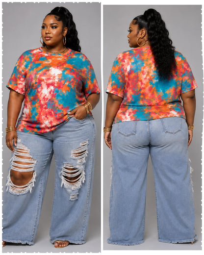 $3 SPECIAL!!! PLUS SIZE TYE DYE TEE-PINK/BLUE MIX