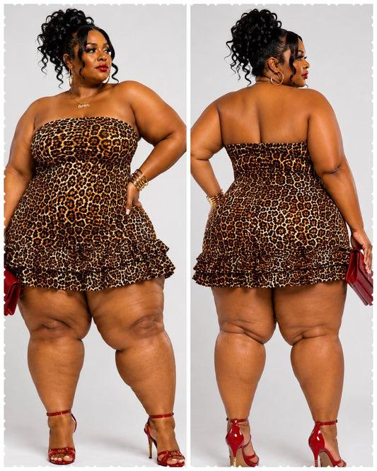 PLUS SIZE "WILD AFTER DARK" LEOPARD MINI DRESS-68