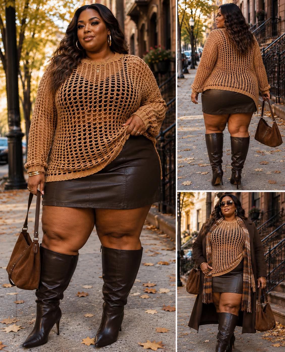 PLUS SIZE LONG SLEEVE CROCHET PULLOVER SWEATER-TAUPE