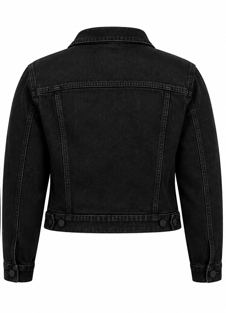 PLUS SIZE DENIM CROP DESTRUCTED JACKET-BLACK DENIM-52