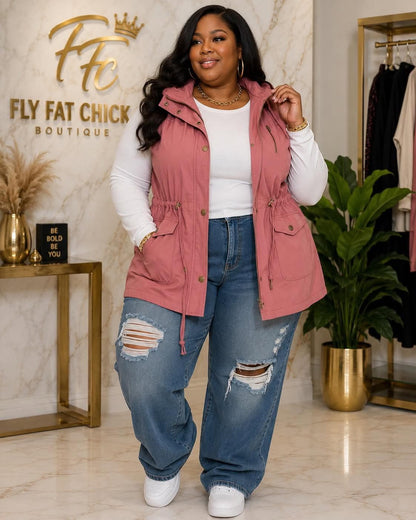 PLUS SIZE SLEEVELESS HOODED CARG JACKET-48