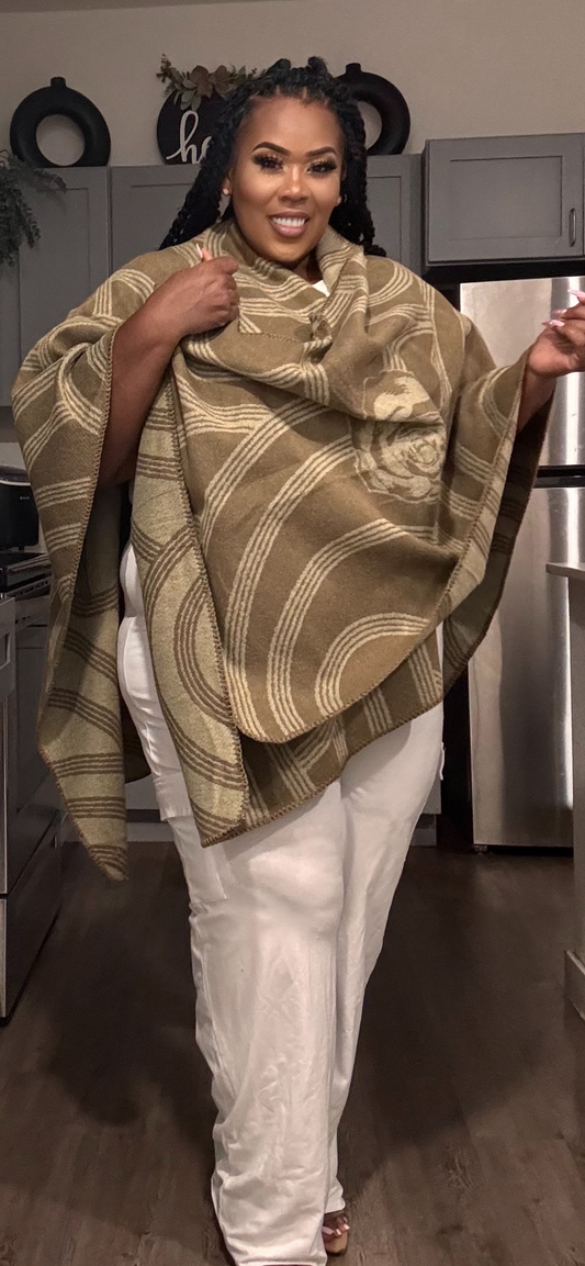PLUS SIZE GEOMETRIC PRINT OPEN FRONT KIMONO-KHAKI