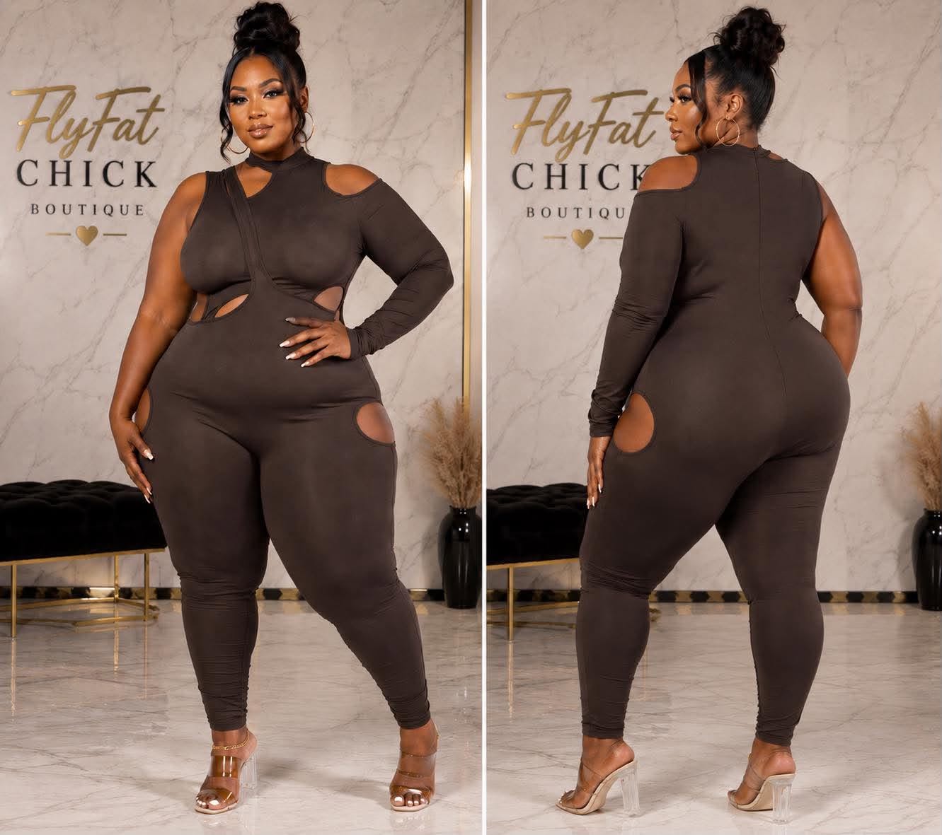 PLUS SIZE PLUS SIZE "SERVING CHOCOLATE" JUMPSUIT-