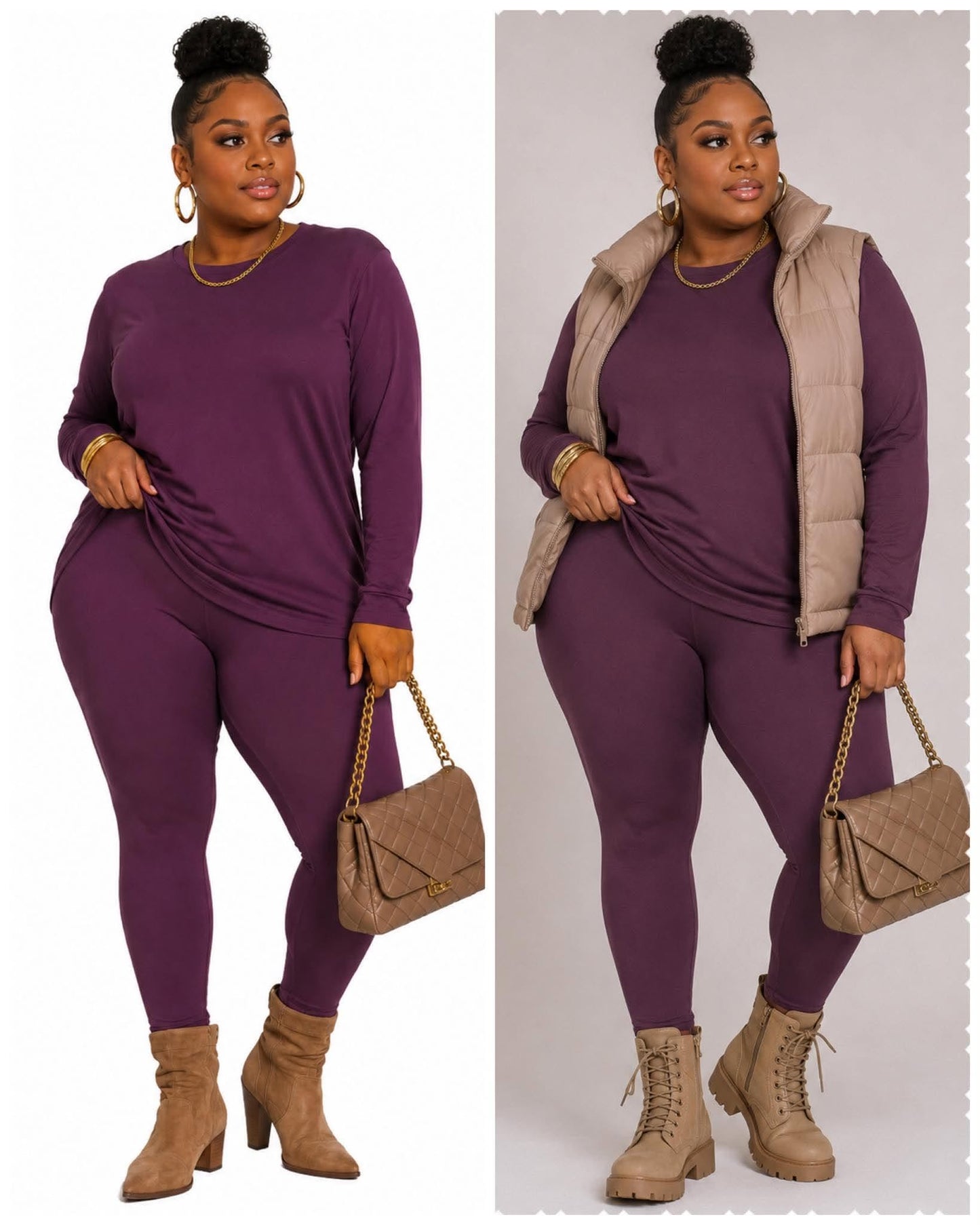 Plus SIZE 2-PIECE "ON THE GO" SET-EGGPLANT