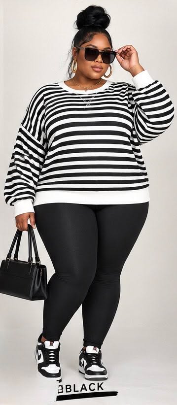 Plus SIZE 2-PIECE "IMA CUTEI" STRIPED SET-BLACK-01