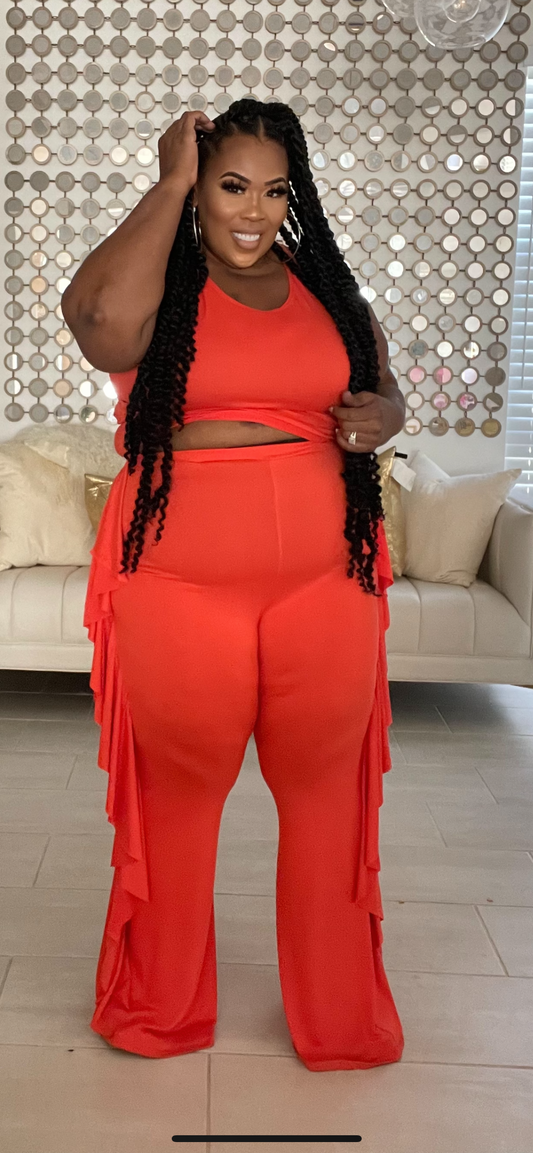 PLUS SIZE SHAKE SOMETHING 2-PIECE PANT SET-ORANGE