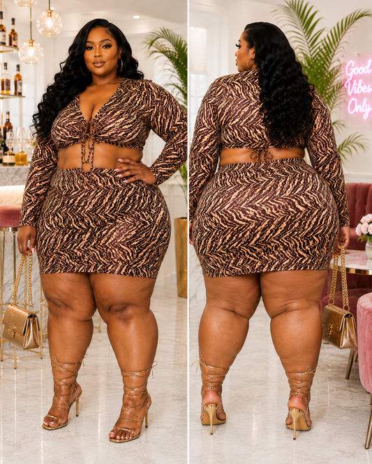 PLUS SIZE LONG SLEEVE CUT OUT ANIMAL PRINT BODYCON