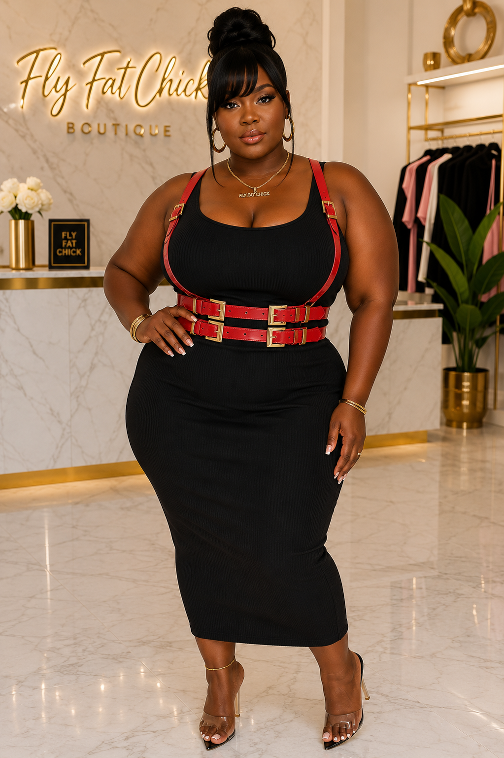 PLUS SIZE Faux Leather Harness Belt-RED