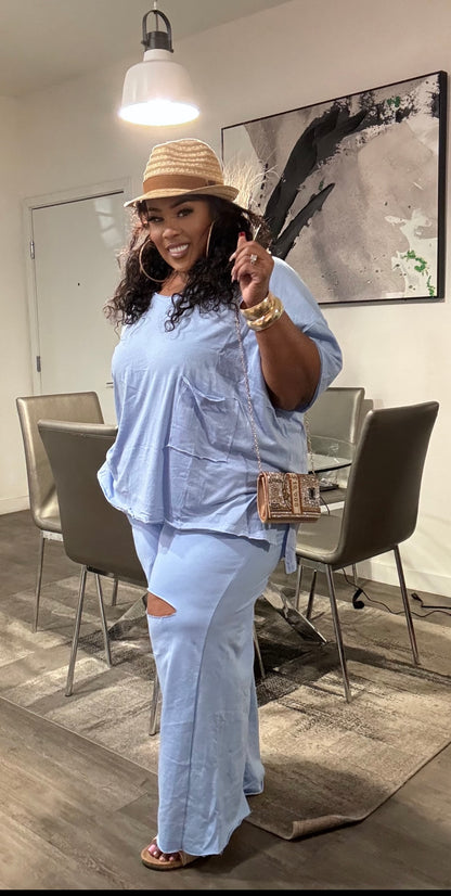 BABY BLUE PLUS SIZE 2-PIECE OVERSIZED "JUST CHILL SET"