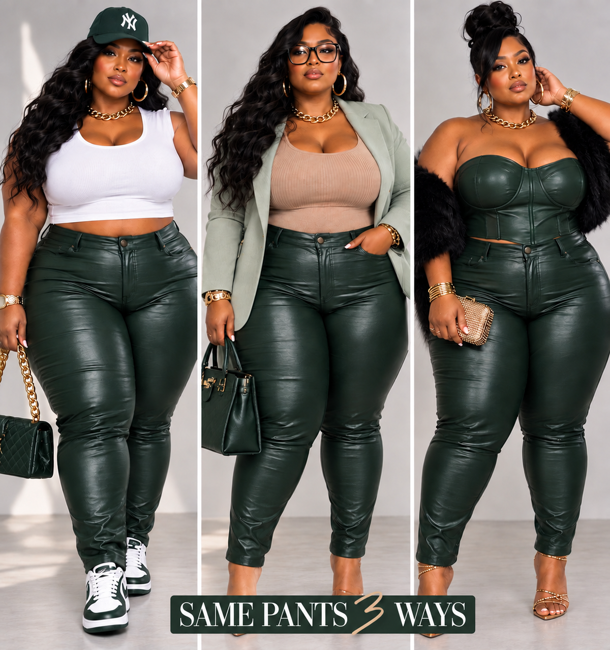 PLUS SIZE FAUX LEATHER PAINTED ON SKINNY STRAIGHT LEG PANTS-DARK GREEN-70