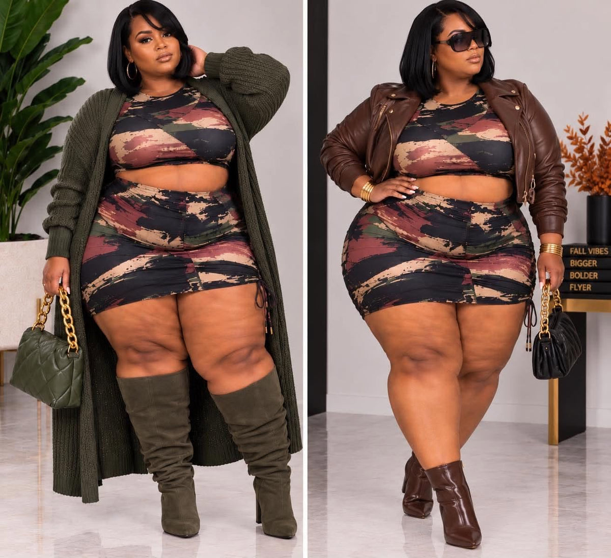 PLUS SIZE 2-PIECE CAMO PRINTED SKIRT SET-10