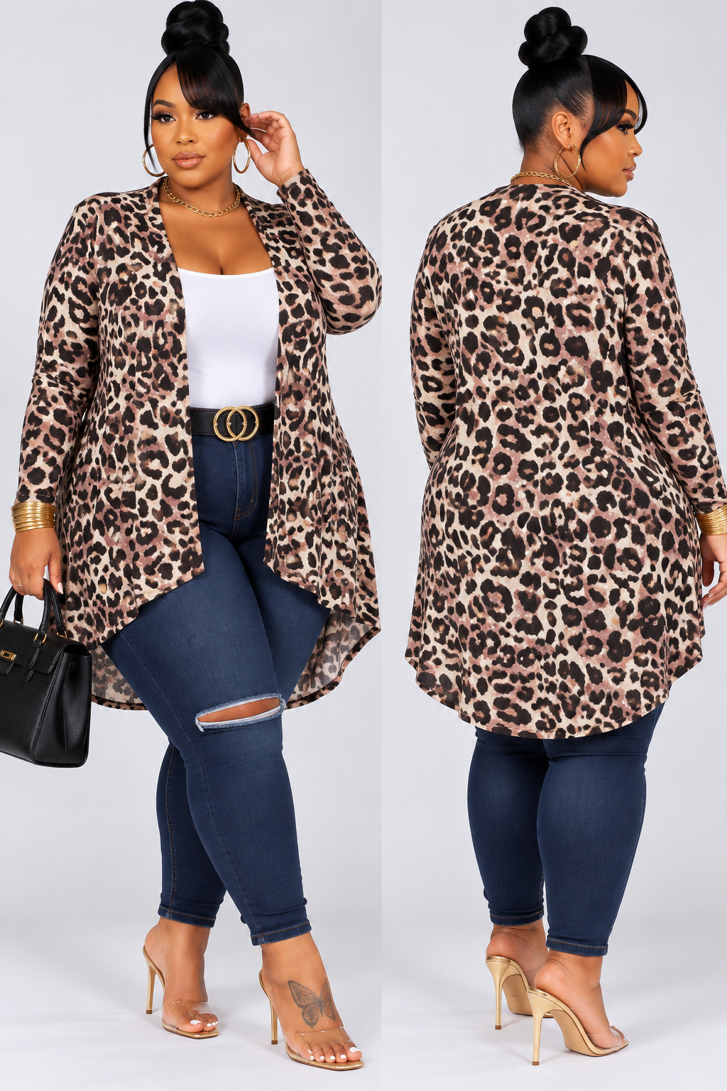 PLUS SIZE "JUST WILDIN" OPEN FRONT CARDIGAN-BROWN MIX