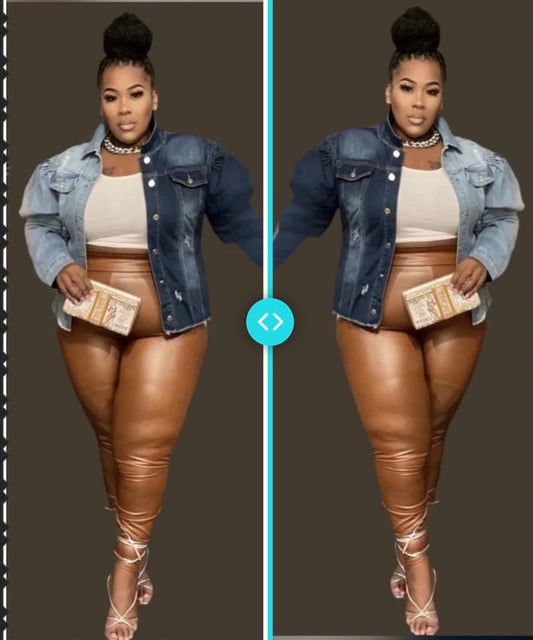 PLUS SIZE FAUX LEATHER HIGHWAIST LEGGINGS-CAMEL