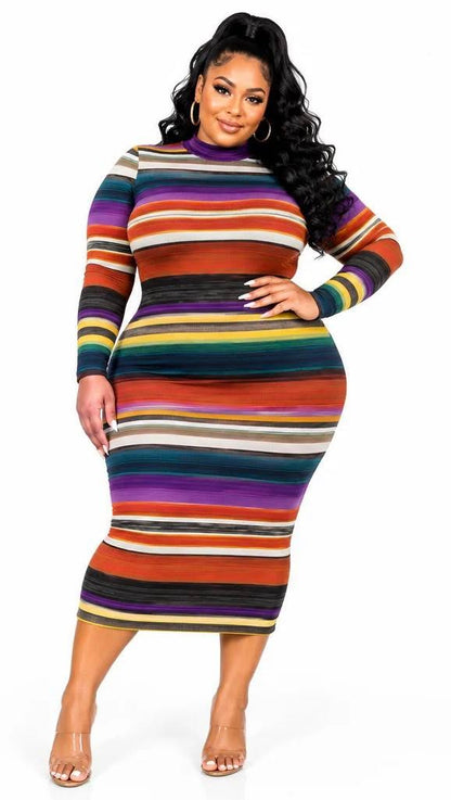 PLUS SIZE "BOLD AND UNBOTHERED" STRIPED BODYCON DRESS-31