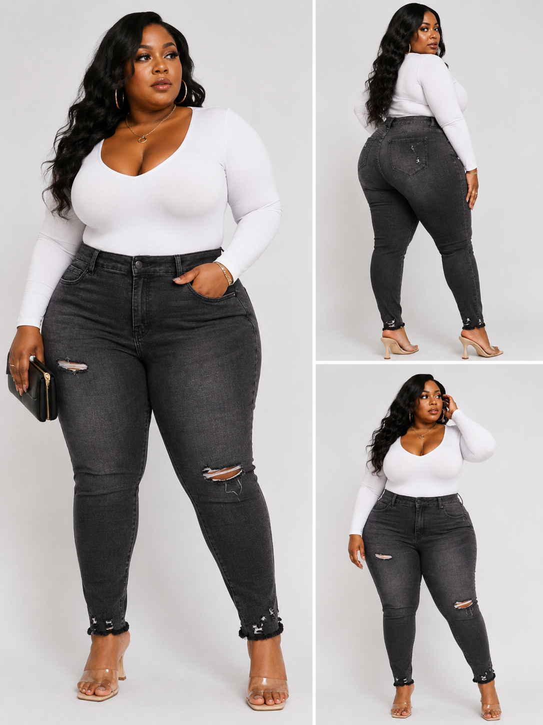 PLUS SIZE BLACK ACID WASHED BODY SNATCH HIGHWAIST JEANS-22