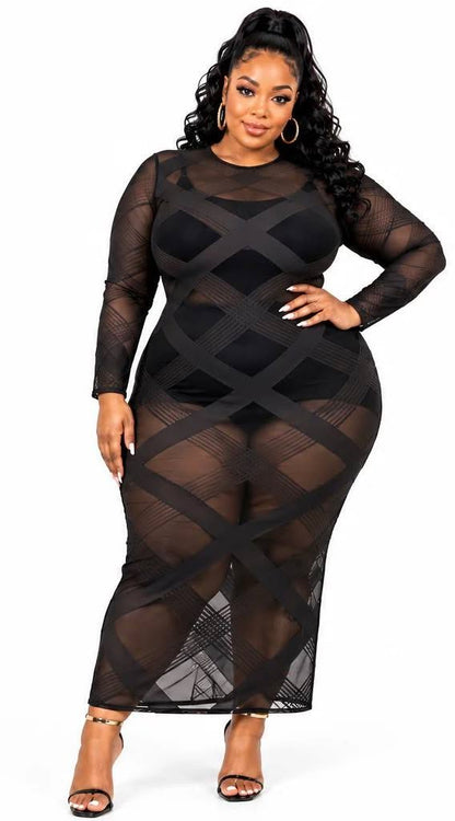 PLUS SIZE "ALL EYEZZZ ON ME" MESH DRESS-BLACK-31