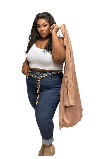 PLUS SIZE LONG DOUBLE BUTTON BLAZER/JACKET-KHAKI