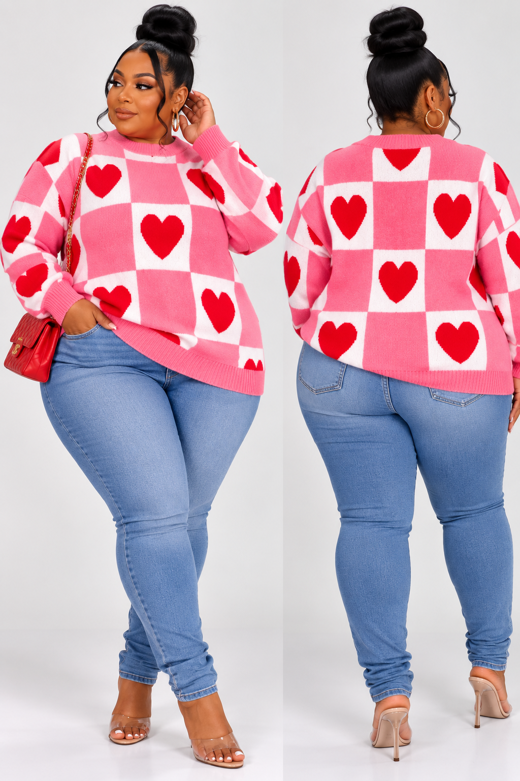 PLUS SIZE "CHECK MY HEART" SWEATER-