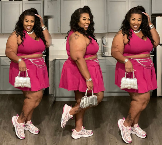2-PIECE BABYDOLL SKORT SET W/BUILT IN PANTIE-MAGENTA