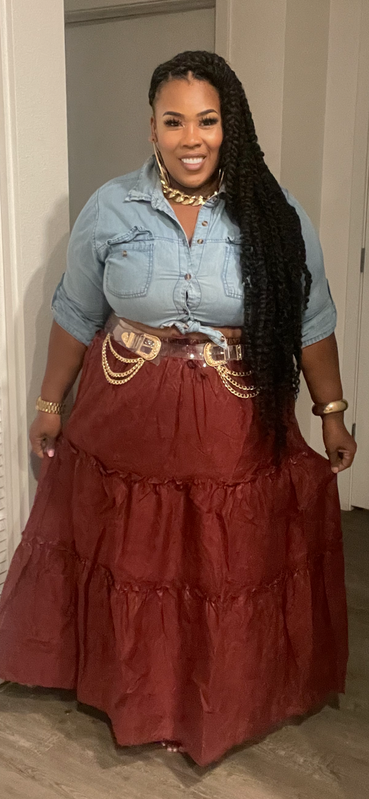 VINTAGE WASH TIERED RUFFLE MAXI SKIRT (WILL SHIP 8/24)