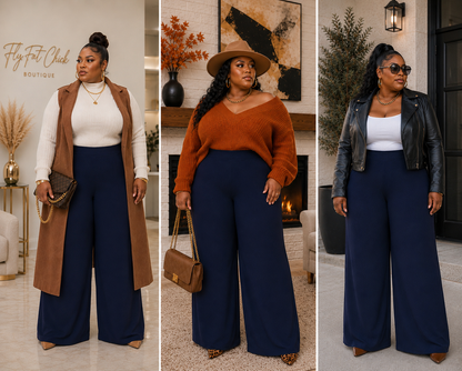 PLUS SIZE "CEO MOTION" STRETCHY PALAZZO PANTS-NAVY BLUE-38