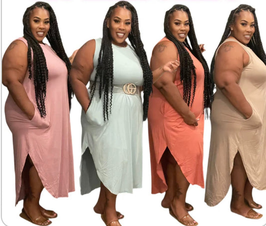 PLUS SIZE COMFY DRESS 2-POCKET ROUND BOTTOM MAXI DRESS