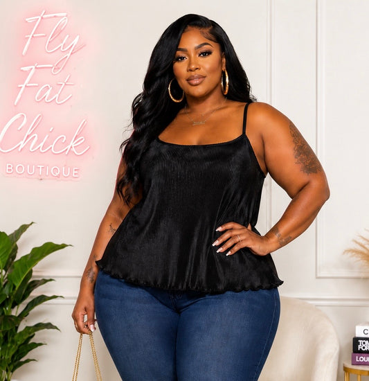 Plus Size Black Satin Sass  Pleated Cami-66