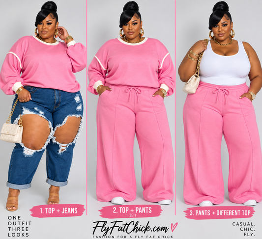PLUS SIZE "OFFICALLY FALL" JOGGER SET-PINK (WILL SHIP 10/5)