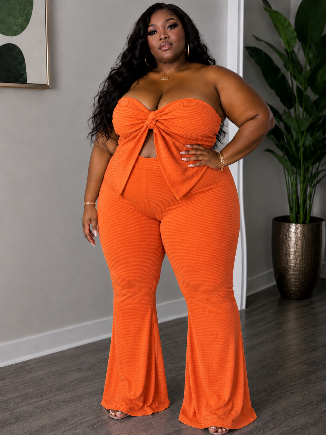PLUS SIZE "Brunch Date" 2-piece flare pant set-LIGHT ORANGE-28