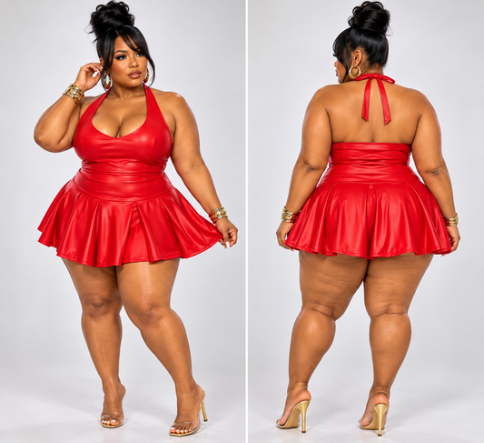 PLUS SIZE "MADE YOU LOOK" RED FAUX LEATHER MINI DRESS-02