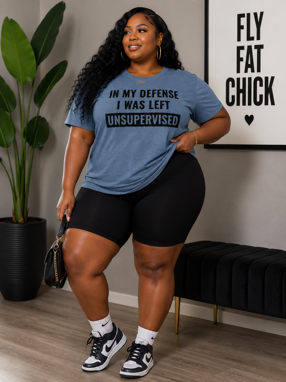 PLUS SIZE "UNSUPERVISED" TEE-Indigo Blue