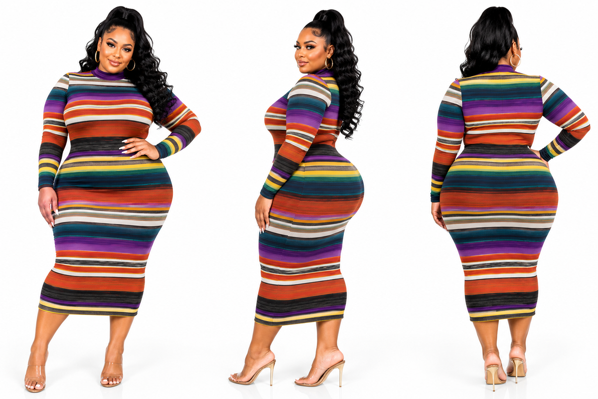 PLUS SIZE "BOLD AND UNBOTHERED" STRIPED BODYCON DRESS-31