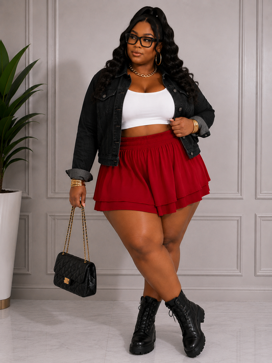 PLUS SIZE ELASTIC WAIST TIERED RUFFLE MINI SKIRT-04