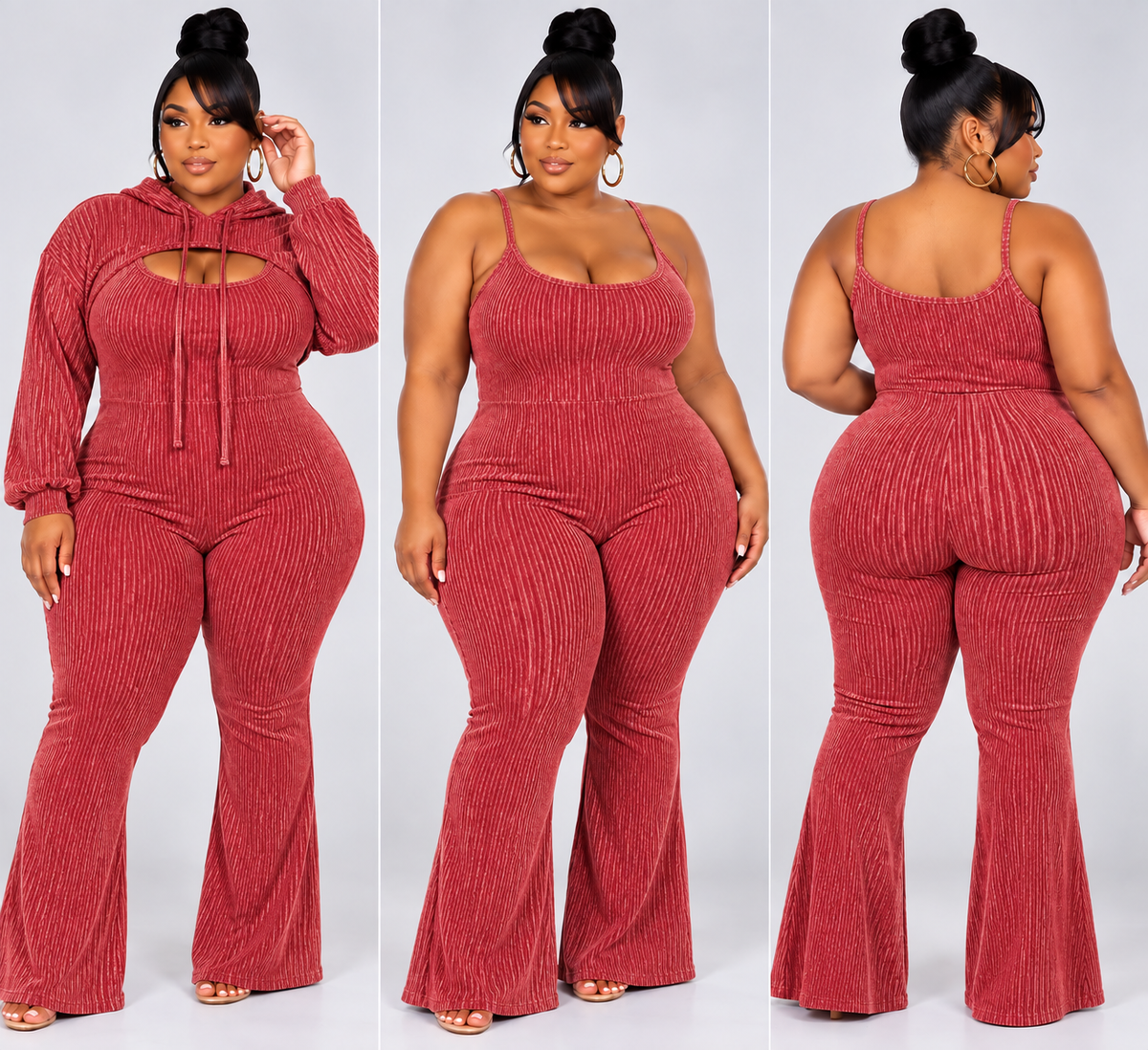 PLUS SIZE "2-PIECE VIXXEN" JUMPSUIT SET-RED