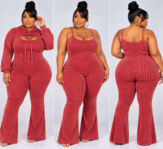 PLUS SIZE "2-PIECE VIXXEN" JUMPSUIT SET-RED