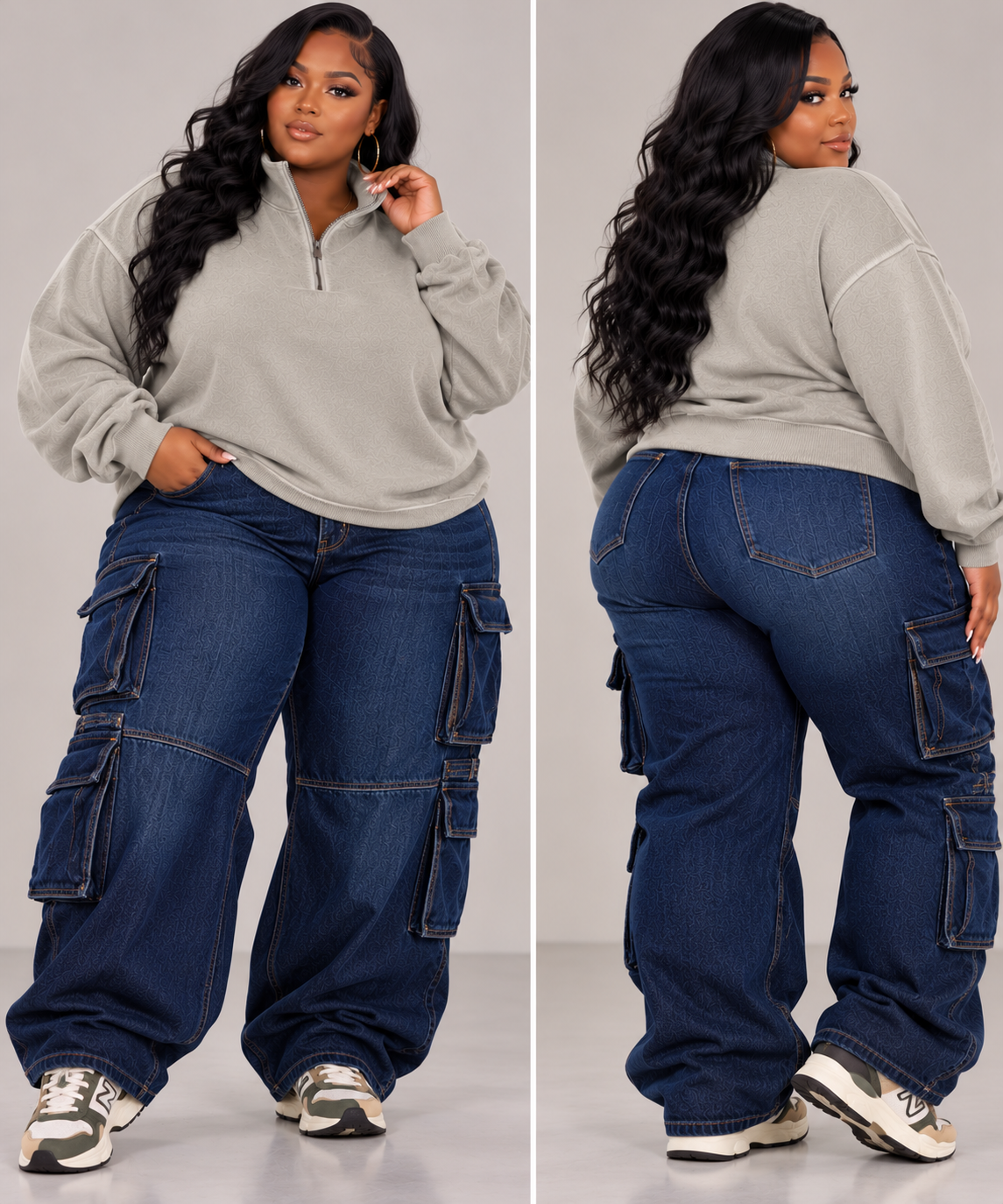 PLUS SIZE MINERAL WASHED ZIP COLLAR SWEATSHIRT-SLEET