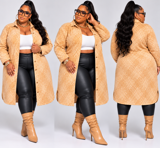 PLUS SIZE Plus Knitted Plaid Soft Long Jacket-57