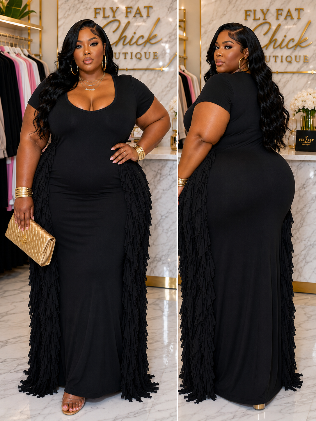 PLUS SIZE "FRINGE ME" DRESS-BLACK