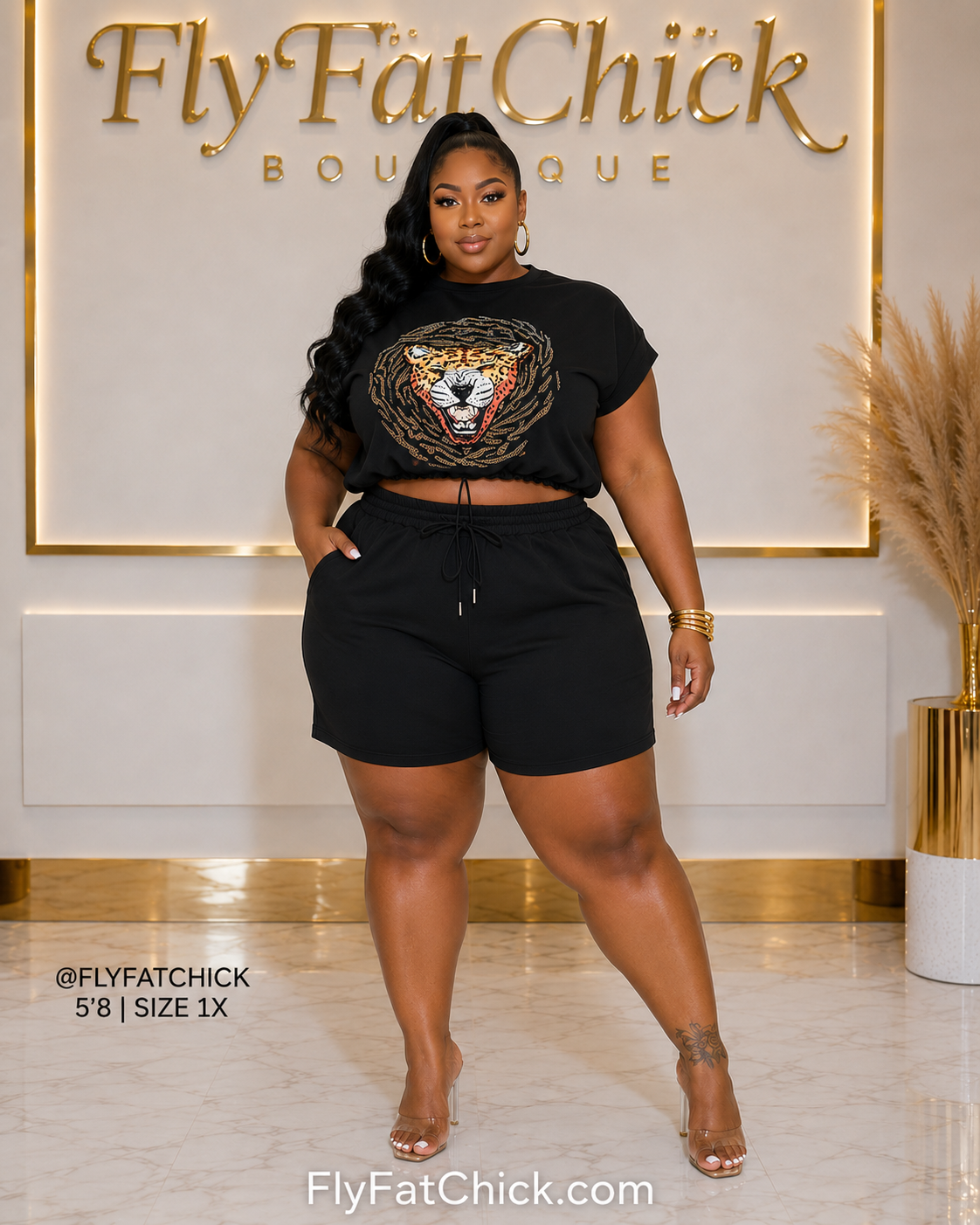 PLUS SIZE "FEARLESS FELINE SET"-BLACK-36