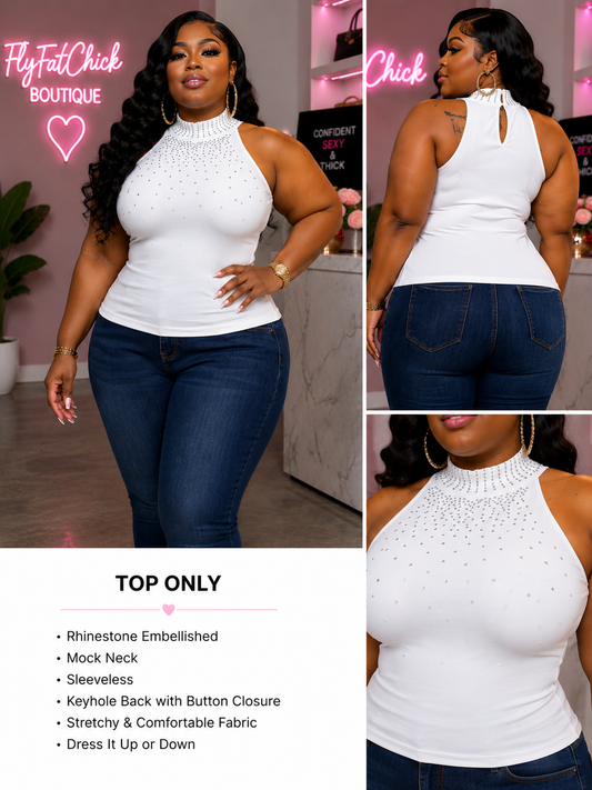 PLUS SIZE "RHINESTONE" EMBELISHE TOP W/KEYHOLE BACK-73