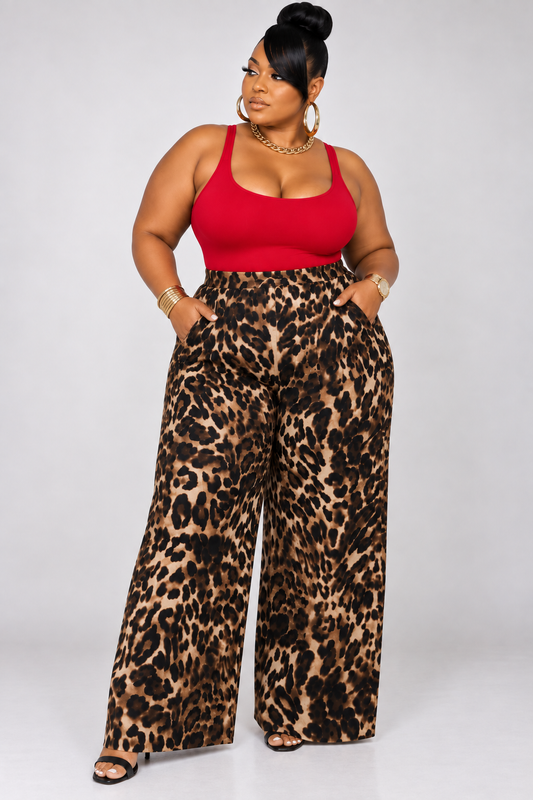 PLUS SIZE WIDE LEG ANIMAL PRTINTED PANTS-51