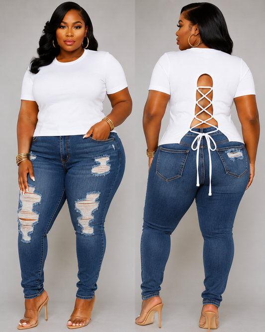 PLUS SIZE CAGED SEXY BACK TOP-WHITE-45