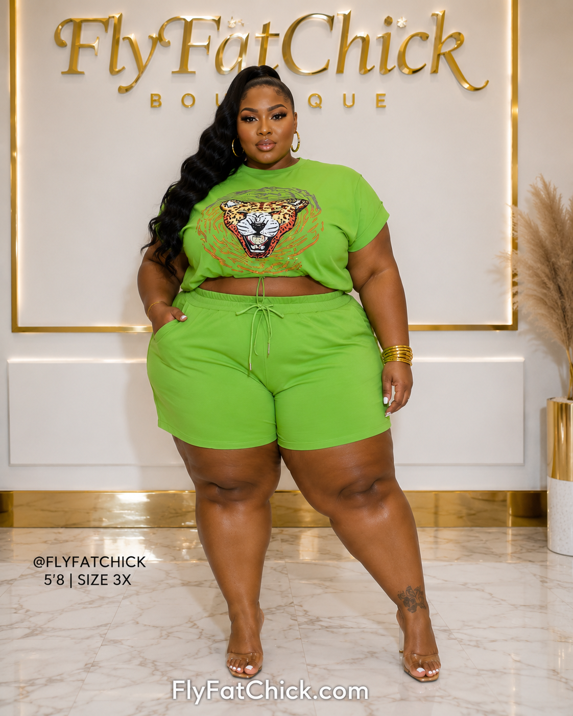 PLUS SIZE "FEARLESS FELINE SET"-LIME-36