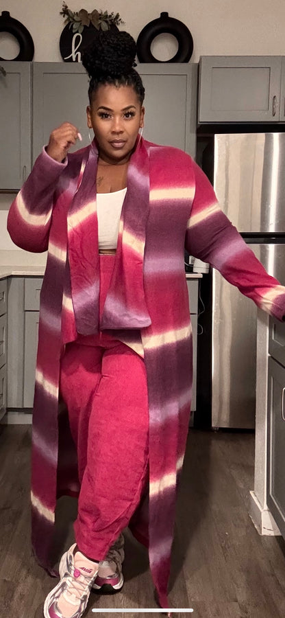 PLUS SIZE OPEN FRONT DRAPED CARDIGAN-MAGENTA MIX