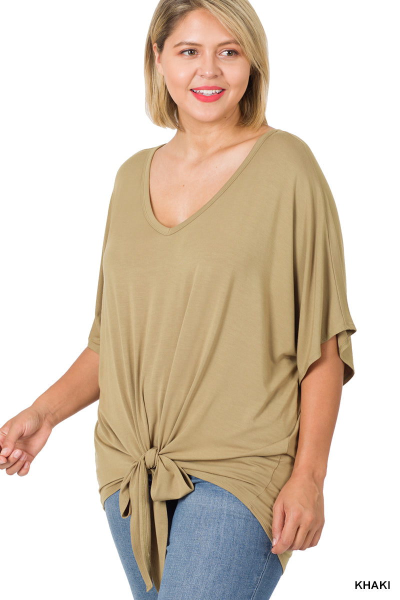 Plus Size luxe rayon v-neck tie front top