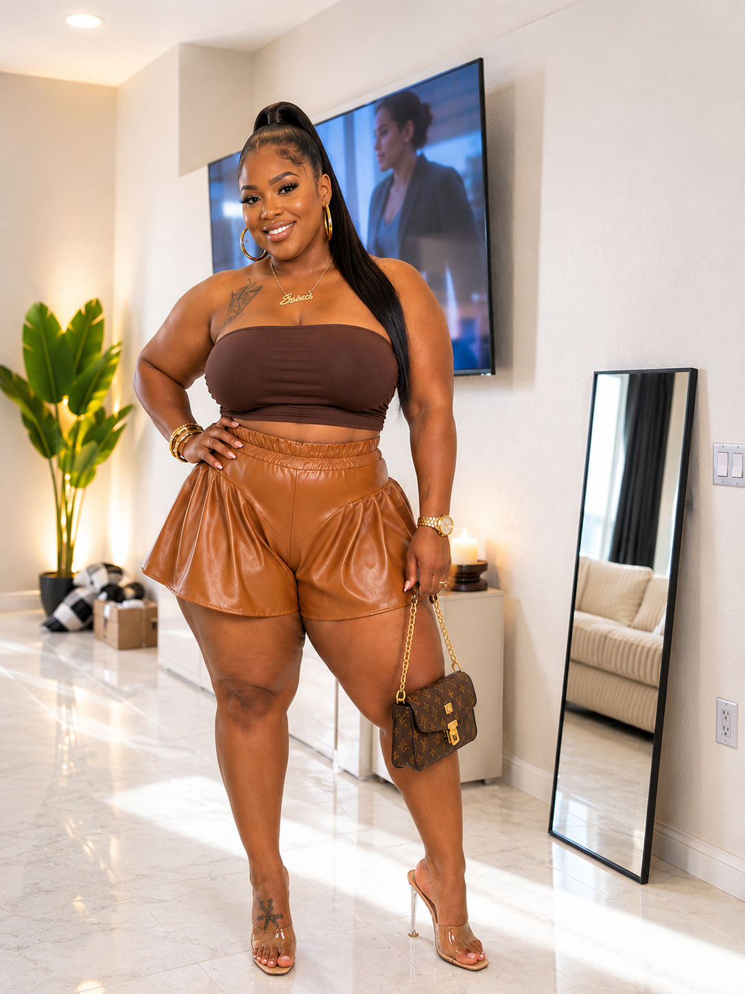 OUTSIDE TONIGHT BUBBLE SHORTS-COGNAC-L02