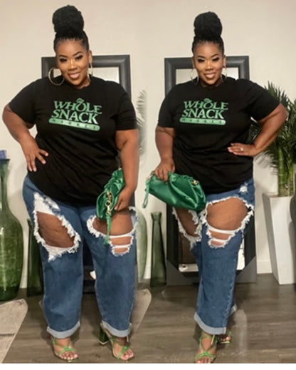PLUS SIZE HIGH WAIST DESTROYED KNEE JEANS